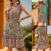 Women's Ethnic Style Printed Dress Elegant Sleeveless V-neck Knee-length Dress