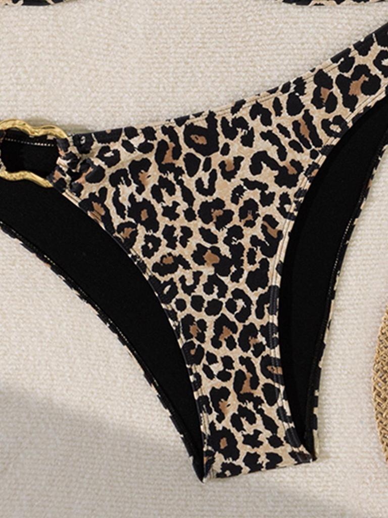 2024 Leopard Print Lace-Up Strapless Two-Way Sexy Bikini Swimwear