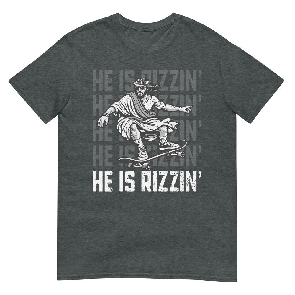 Retro He Is Rizzin Funny Jesus Skateboard Easter Christian TShirt