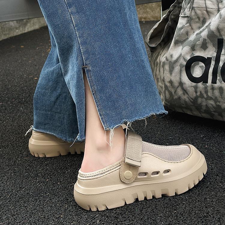 Thick-soled Heightening Hole Shoes Women's New Outer Wear Beach Shoes Women's Shoes Breathable and Lightweight Velcro Sandals