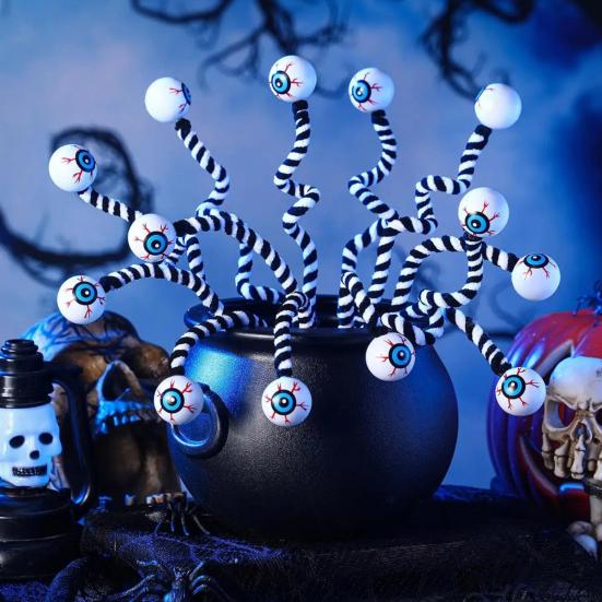 Halloween Eyeball Picks 15 Inch Fake Eyeball Floral Picks Realistic Scary Black And White Striped Plush Branches Decor for Flower Arrangement