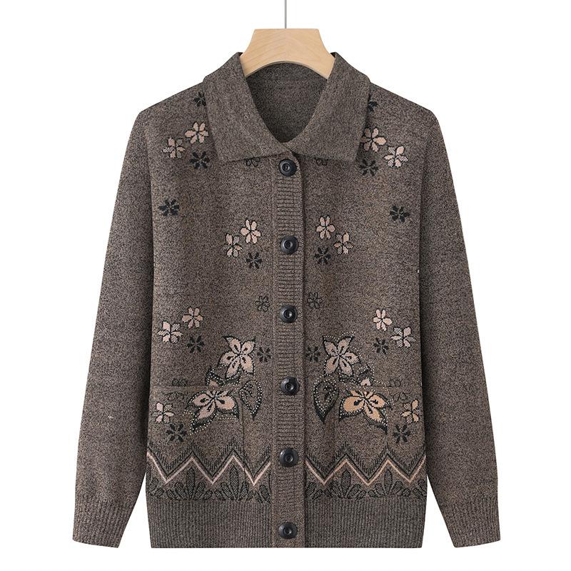 Elderly Women's Knitted Cardigan Jacket Autumn Winter Warm Sweater Women's Thicken Coat Single Breasted Female Knit Outwear Tops