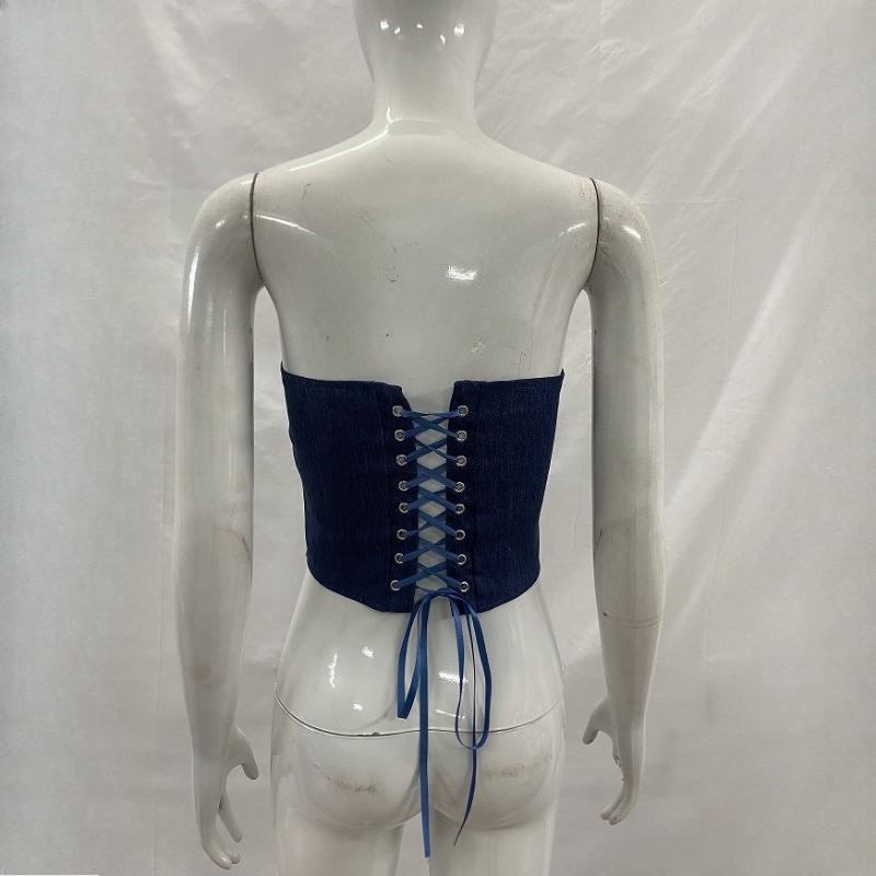 European and American summer temperament strapless waist cinching sexy lace up vest