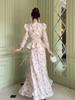 2025 Floral Spring Set: Elegant Long Sleeve Top & Skirt