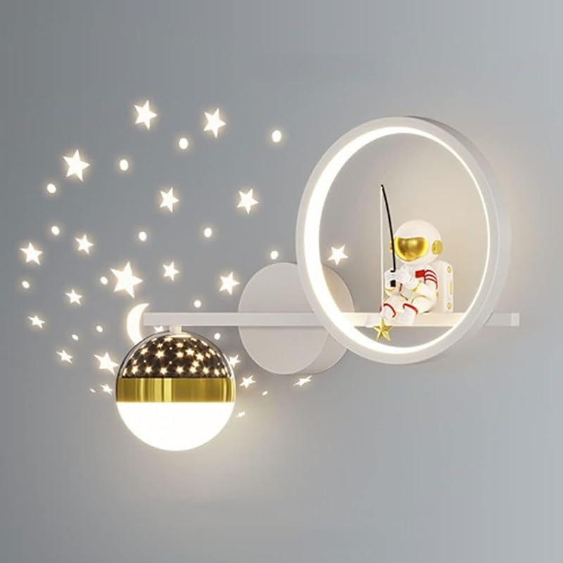 Astronaut Dimmable LED Wall Sconces for Kids Bedroom Moon Star Projection Ball Mid Century Modern Wall Light Gold White Black Bedside Wall Mounted
