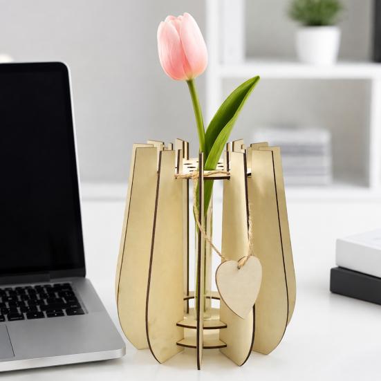 Handcrafted Floral Display for Shelf Wooden Puzzle Flower Vase, Stand Flowers or Minimalist Arrangement Pots Office Artificial Flowers, Decorative