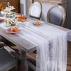 Mesh Fabric Bridal Veil Sheer Table Cloth Flower Wrapping Pearl Table Runner  Wedding Party