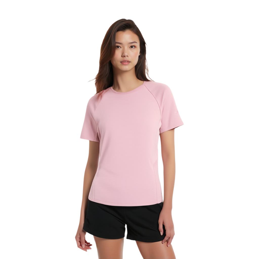 Anta Outdoor Series Solid Color Round Neck Pullover Knitted Short Sleeve Raglan T-Shirt Women Tops Soft-Pink 162420111-1
