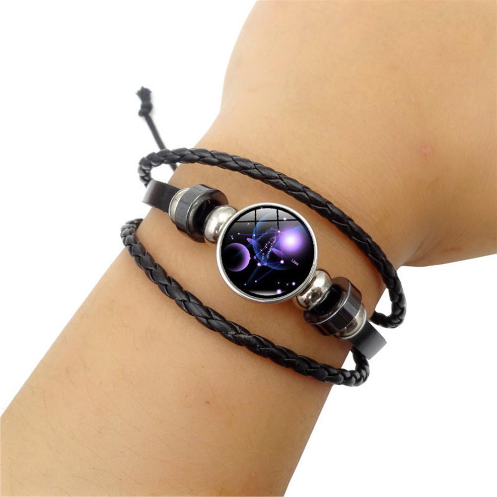 Punk 12 Constellation Bracelet Multilayer Leather Woven Handmade Night Light Star Bangle