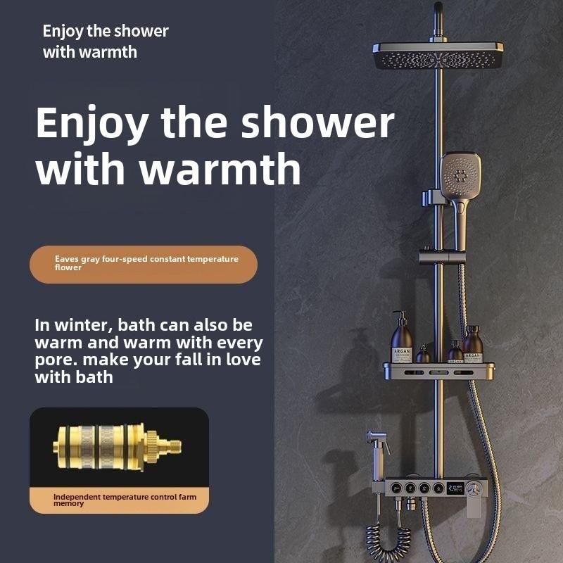 Copper Shower Set Household Digital Display Constant Temperature Shower System Bathroom Booster Nozzle Shower Spray Kit