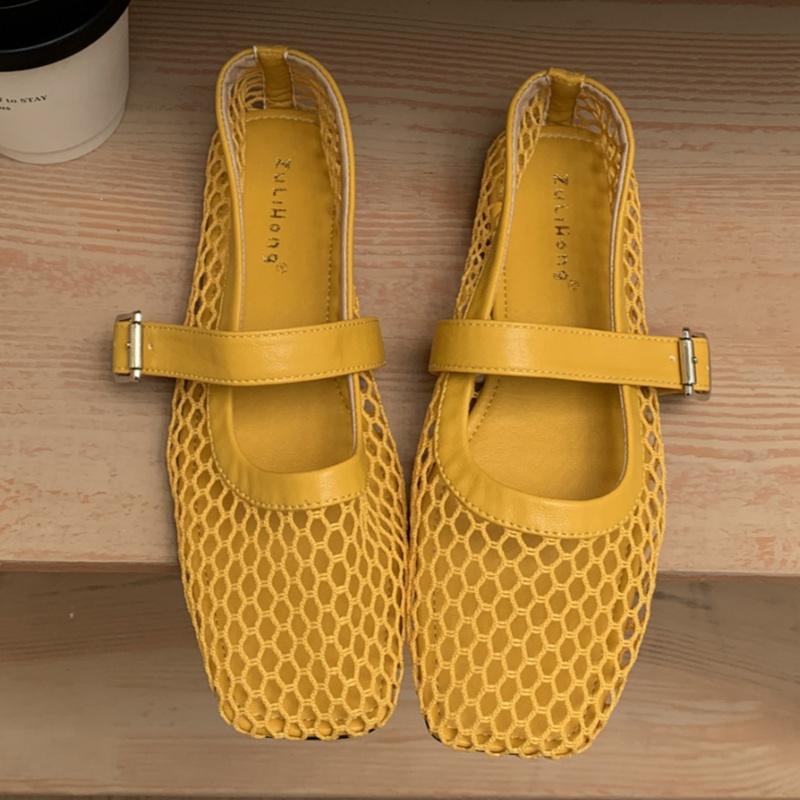 Designer Square Toe Flat Shoes Women Non Slip Flat Sandals Summer New Breathable Mesh Beach Outdoor Shallow Comfortable Shoes