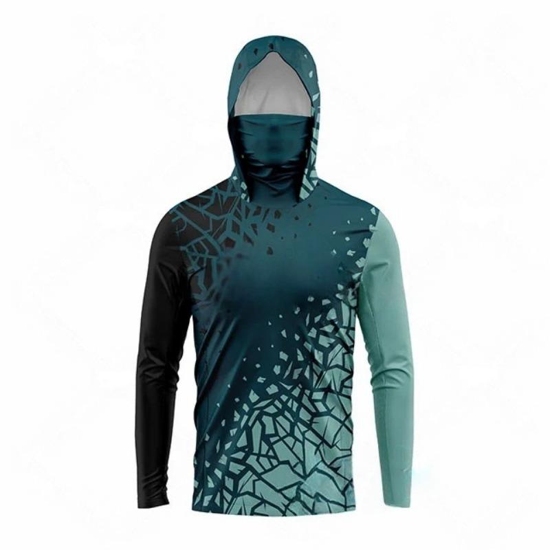 MALFC Fishing Apparel Men Hood Fishing Shirt Long Sleeve Fishing T Shirt Uv Protection