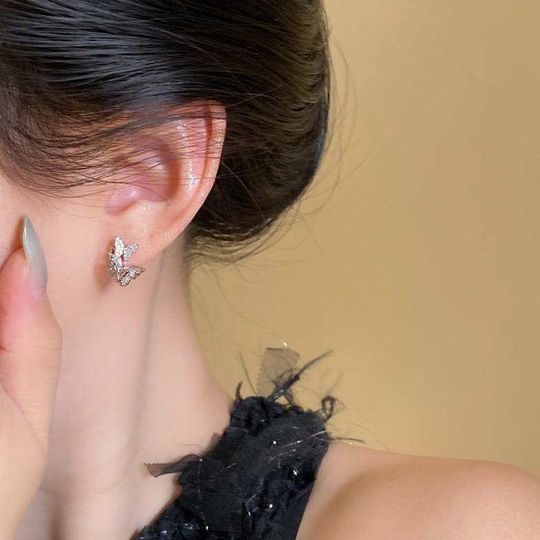 Silver needle zircon butterfly stud earrings personality temperament exquisite fashion earrings light luxury high sense earrings design sense niche