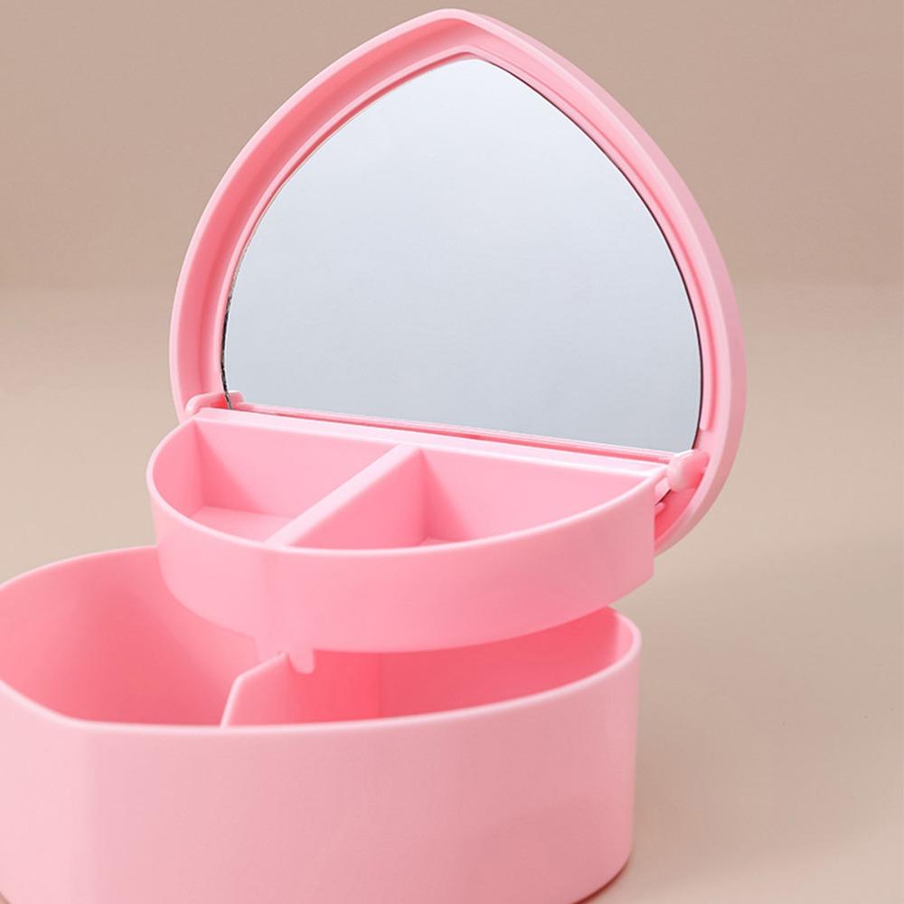 Pink Color Heart Shape Jewelry Box Small Size Plastic Jewelry Organizer Case With Mirror Portable Jewelry Storage Box