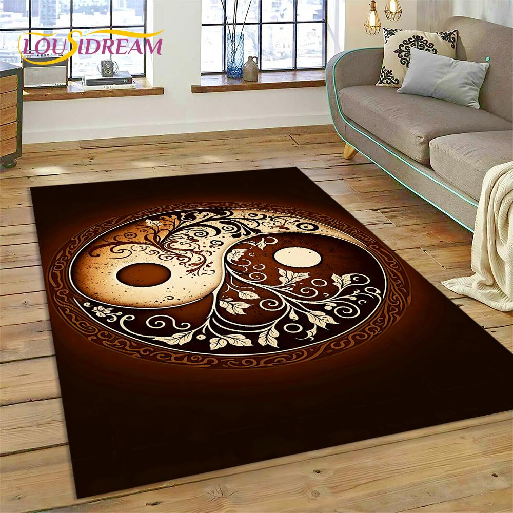 HD Nature Yin Yang 3D Chinese Tai Chi Bagua Rug Carpet for Living Room Bedroom Decor,Non-slip Decoration for Sofa Doormat Gift