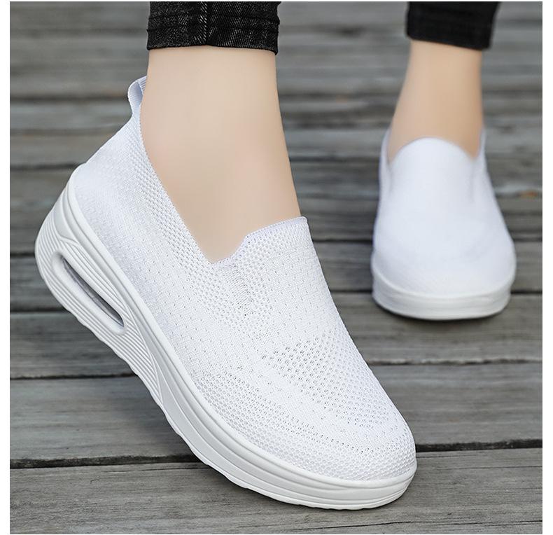 Damen Frühlings Fly-Knit Luftpolster Sneaker - Atmungsaktiv, Weiche Sohle, Höhensteigernd, Bequeme Mesh Freizeitschuhe