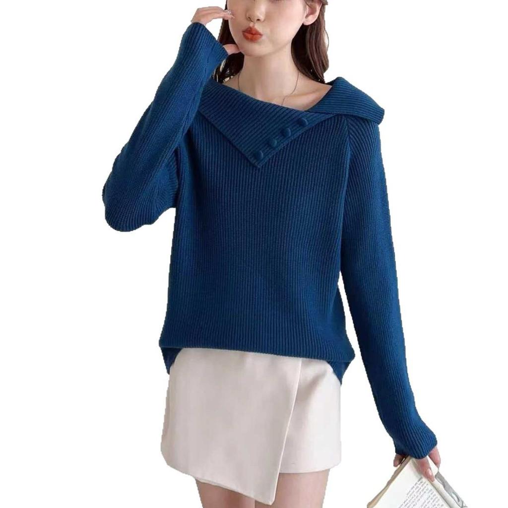 Women's Irregular Lapel Knit Sweater - Autumn/Winter Lazy Style