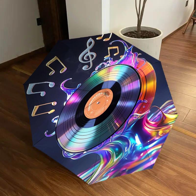 

Music Notes Vinyl Record Automatic Opening Folding Umbrella - 8 Bone Iron Frame, Suitable for Fans, Travel, Daily Use, Gift for Holidays1125