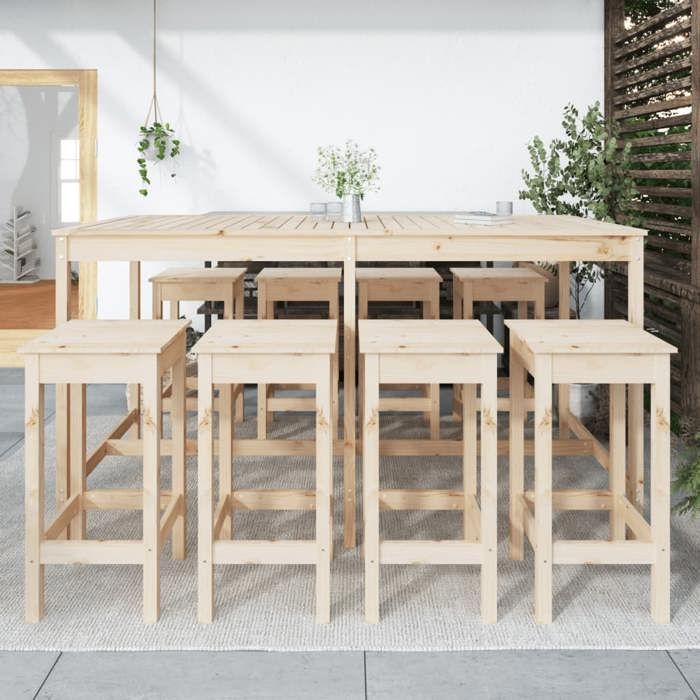 VidaXL Garden Bar Set 9 Pcs Solid Pine Wood, Bar Set, Furniture Set, Outdoor Bar Set, 3154765