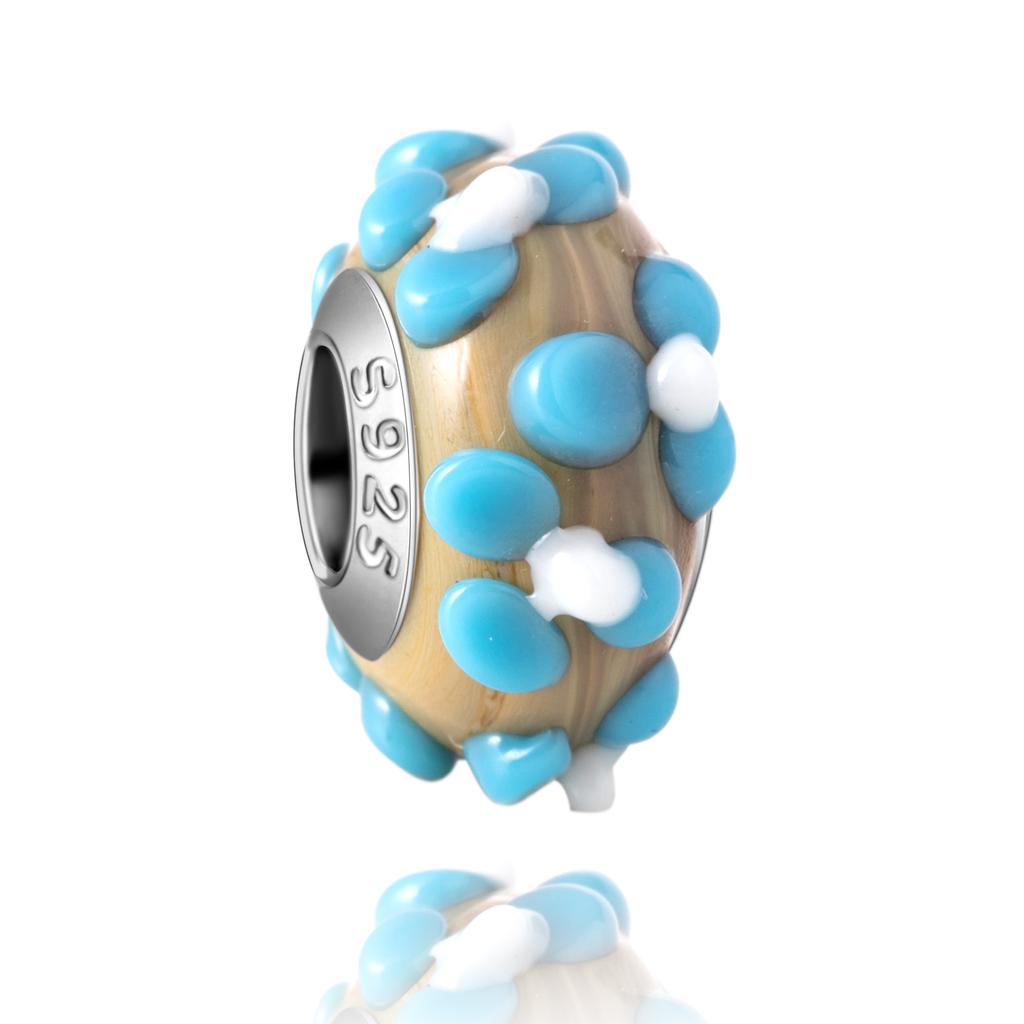Murano Glass Collection Copper MultiColor Blue Bump Charm Fits Bracelets Women Exquisite Jewellery Accessories Gifts