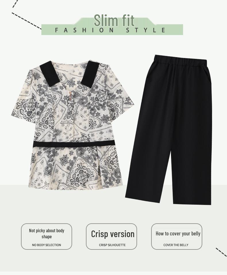Elegant Summer Two-Piece Set for Women 40s-50s: Plus-Size Chiffon Short-Sleeve Suit