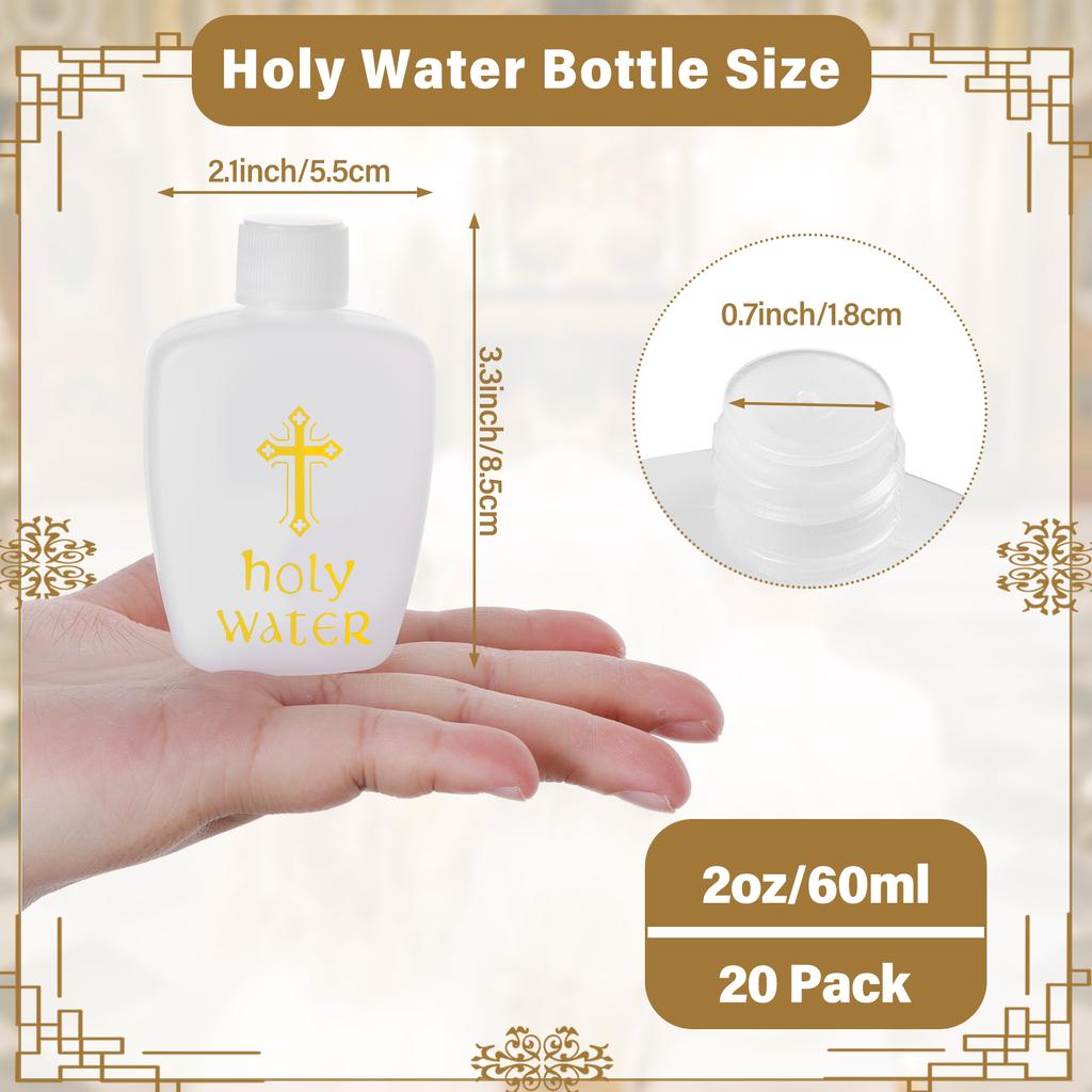 20 Pcs Holy Water Bottles 2Oz Empty Container With Gold Cross 60Ml Holy Water Plastic Bottle For Compact And Portable Holy Water