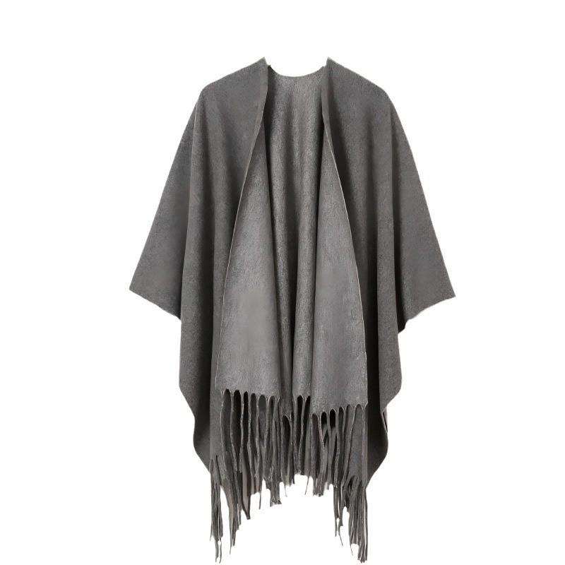 Womens Cashmere Blend Fringed Shawl Wrap Winter Warm Cape Coat Boho Chic