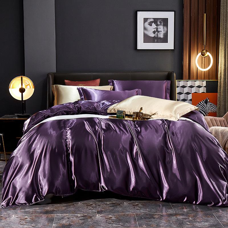 Summer Nude Four-Piece Solid Color Mulberry Silk Bedding Set with Ice Silk Bed Sheet