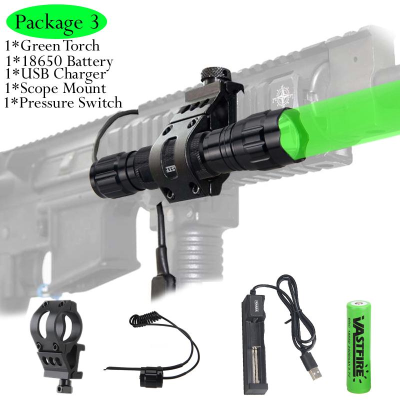 Tactical Red/Green/White 5000LM LED 501B Hunting Airsoft Flashlight Scout Light Outdoor Rifle Pistol Lantern Fit 20mm Rail