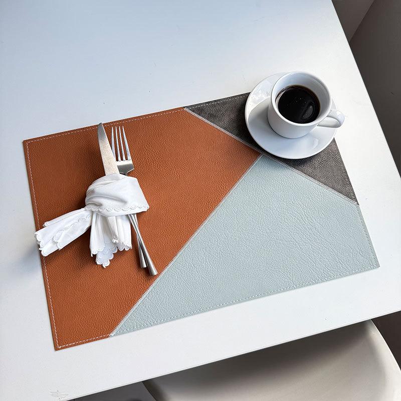 Nordic Faux Leather Placemat Waterproof Color Block Table Mat Heat Resistant Non-Slip Dining Pad Washable Coaster Kitchen Decor 45x30cm 1pc