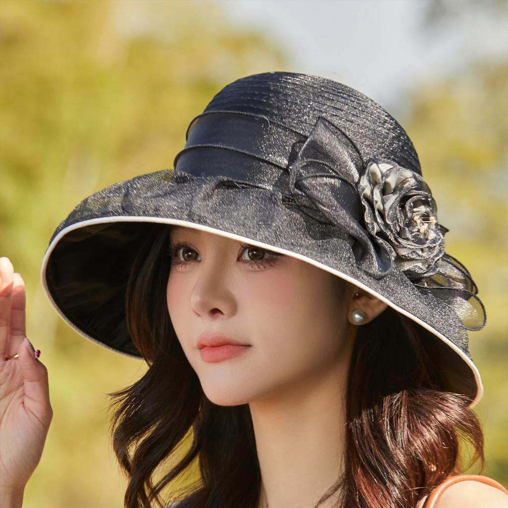 

Elegant Organza Sun Hat For Women With Wide Brim Summer Uv Protection Casual Outdoor Accessory чорний