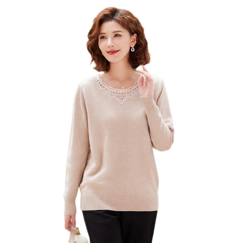 Yu Zhaolin Mid-Aged Women's Round Neck Knitted Sweater
