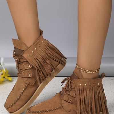 Européen et Américain grande taille nouveau gland à lacets bottines femmes western cowboy daim semelle plate Chelsea bottes femmes