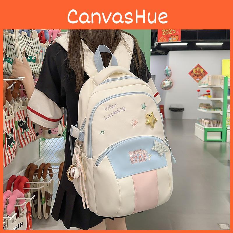 Letters Blocked Color Star Embroidery Pattern Student Backpack Pendant With
