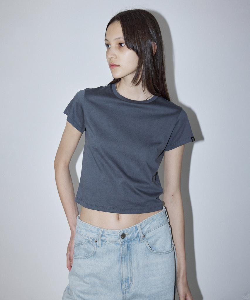 EN OR Basic Short Sleeve Crop T-Shirt - Dark Gray