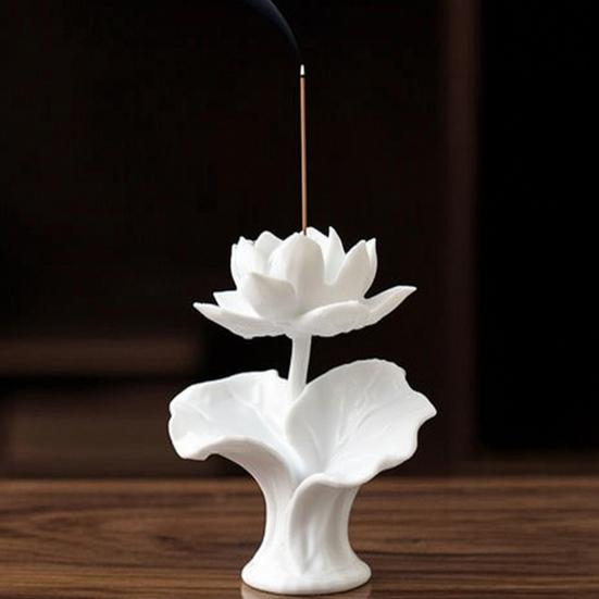 3D Printed Lotus Figurine, Flower Shape Decorative Incense Holder, Desktop Ornament for Meditation Yoga Room Home Office