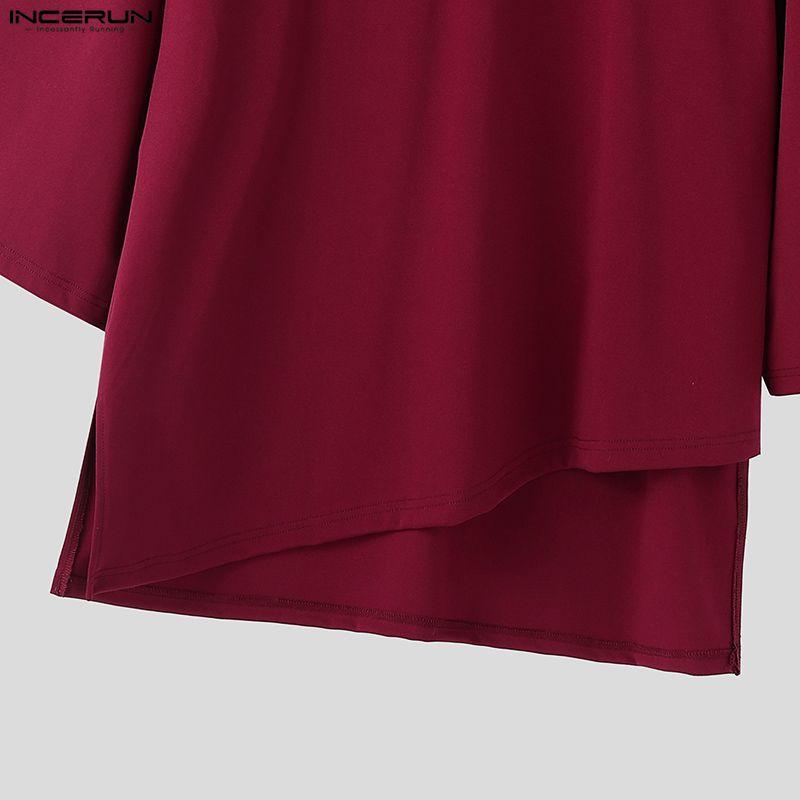INCERUN Oversized Summer Men O Neck 3/4 Sleeve iIrregular Casual Long T-shirts Tee Tops