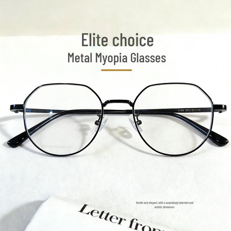 Ultra-light Retro Polygonal Metal Myopia Glasses Frame for Prescription Lenses - Student Friendly розового золота