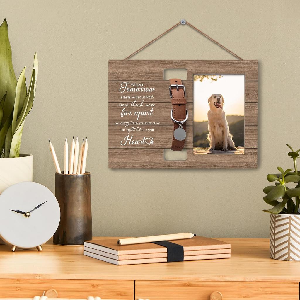 Dog Cat Pet Memorial Picture Frame with Collar Holder, Pet Cat Dog Memorial Loss Gifts for Loss of Dog, When Tomorrow Starts Without Me Picture Photo