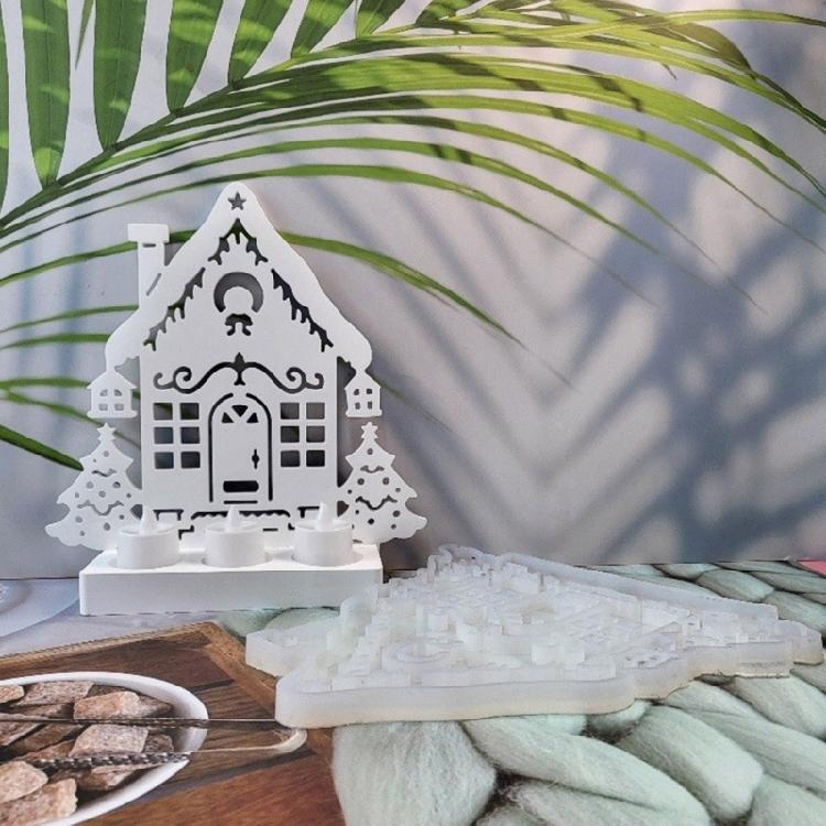 Kerzenständer Silikonform Kerzenständer Form Weihnachtsbaum Hausförmiger Kerzenhalter Gipsformen Heimdekorationen