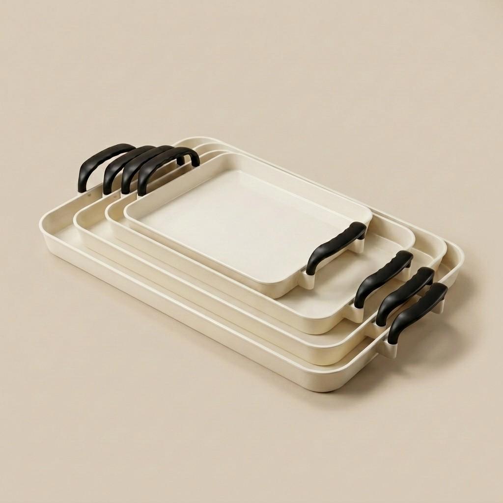 PET Plastic Serving Tray with Handles Clear Food Trays for Eating Diamond Texture Nesting Tea Serving Dishes Platter Tableware