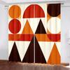 Retro Geometric Curtains 2pcs – Mid-Century Modern Abstract Design In Orange Green Black Cream, Living Room Decor