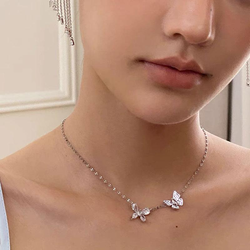 Exquisite 2024 Butterfly Zircon Necklace - Versatile Sweet Fairy Style Clavicle Chain for Women