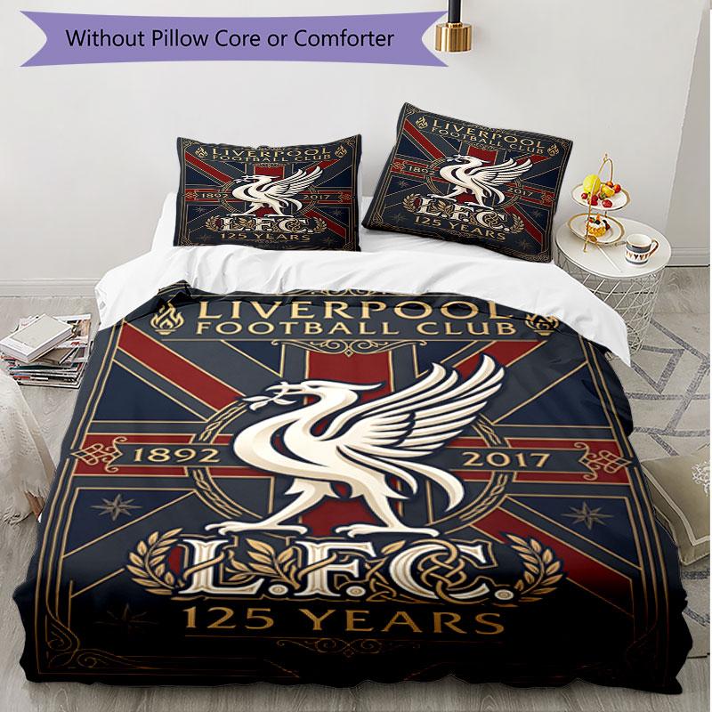3pcs Duvet Cover Set (1*Duvet Cover + 2*Pillowcase, Without Core), Liverpool Football Club Print Soft All‑Season Bedding Set, Home Bedroom Decor Gift