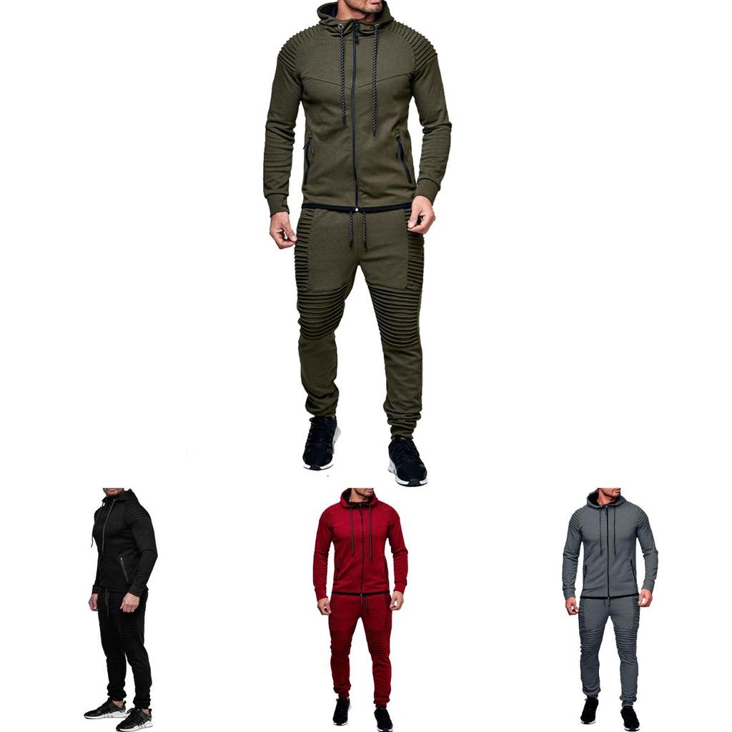 Stylish Men's Tracksuit Set With Hooded Jacket And Adjustable Waistline Pants