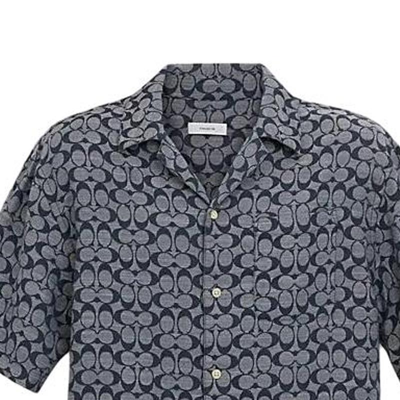 Coach SS24 Printed Single-Breasted Cuban Collar Short Sleeve Shirt Men shirts Blue C7812-BLU