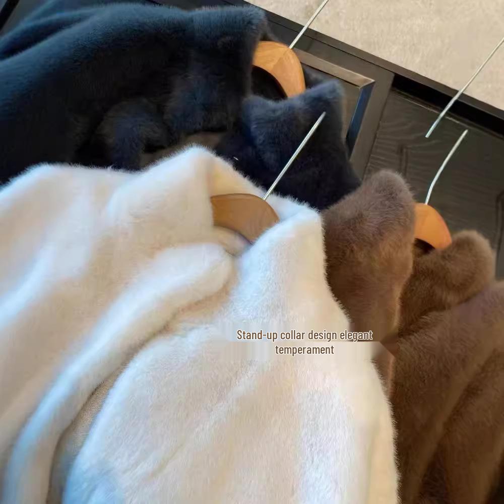 2024 Eco-Friendly Mink Fur Long Coat with Stand-Up Collar - Plus Size & Fashionable