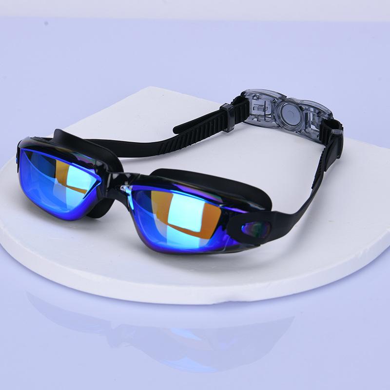 Directly supplied silicone colorful swimming goggles for adults, new model One-piece earplug electroplated anti-fog swimming goggles