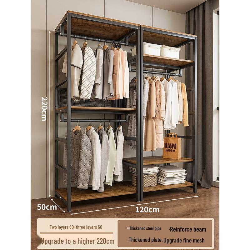 Metal Walk-In Wardrobe: Floor-Standing Clothes Rack, Open Garment and Hat Rack, Bedroom Shelf Assembly