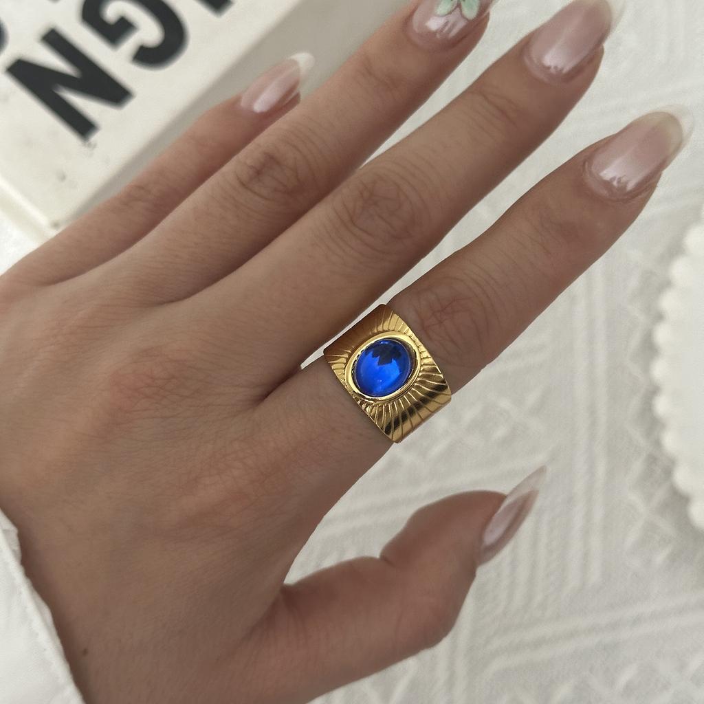 Stainless Steel Gold Plated Ring For Women Natural Stone Obsidian Tiger Eye Stone Stackable Finger Ring Party Minimalist Jewelry